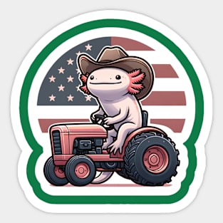 Cute Axolotl Patriot Ride - Americana Tractor Tee Sticker